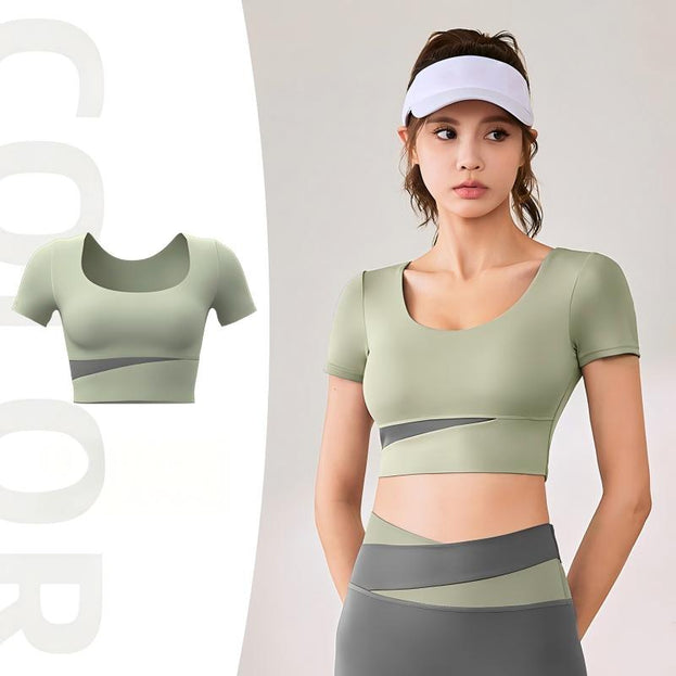 Colorblock Casual Sports Naked Yoga Top For Women