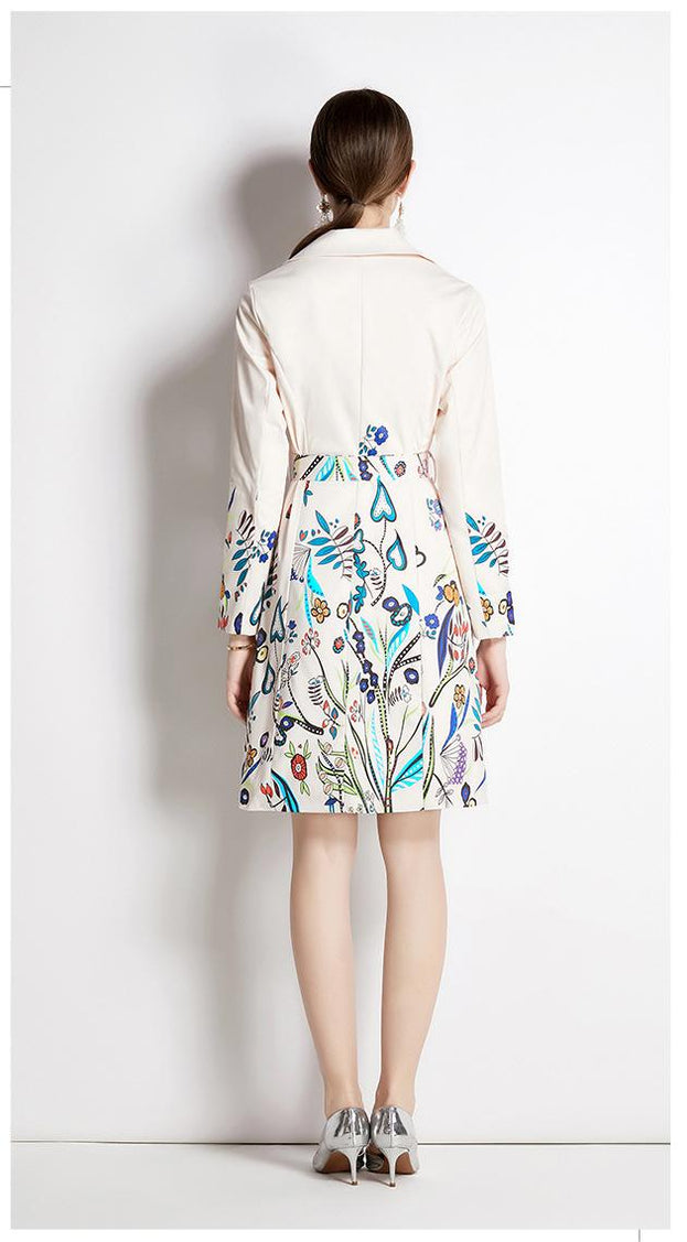 Suit Collar Coat Female Spring and Autumn Temperament Waist Slimming Breasted Mid-Length Trench Coat