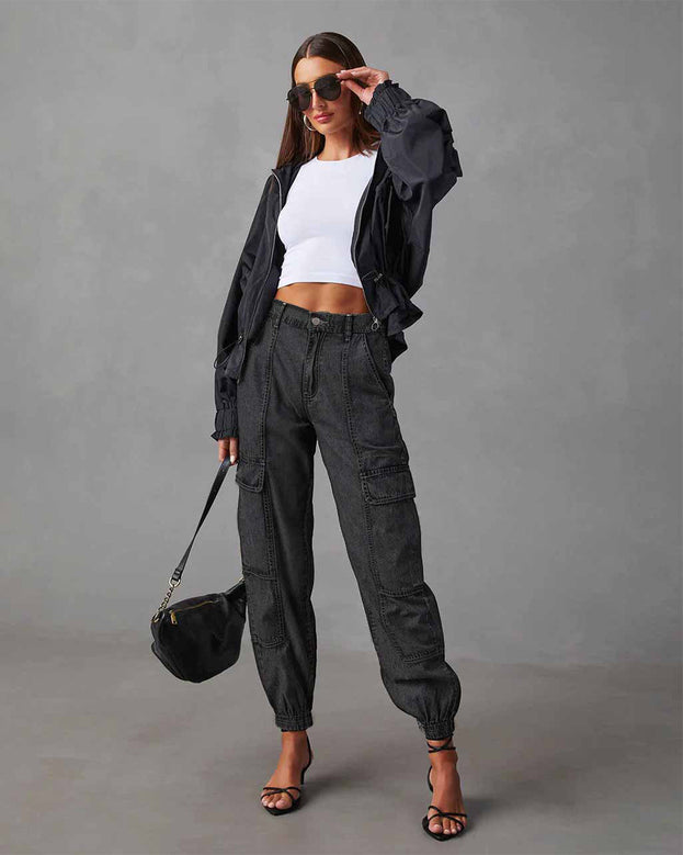Summer Low-Waist Daily Ankle-Cut Denim Pant with Pockets for Women