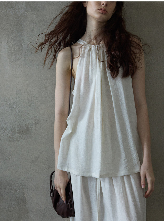 Summer linen strappy sleeveless women's top
