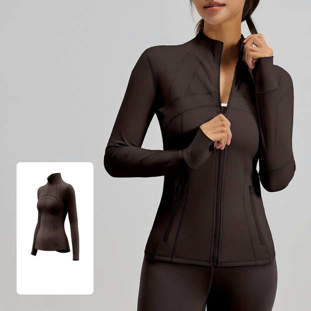 Women's Breathable Yoga Long-Sleeved Patchwork Coat With Pockets