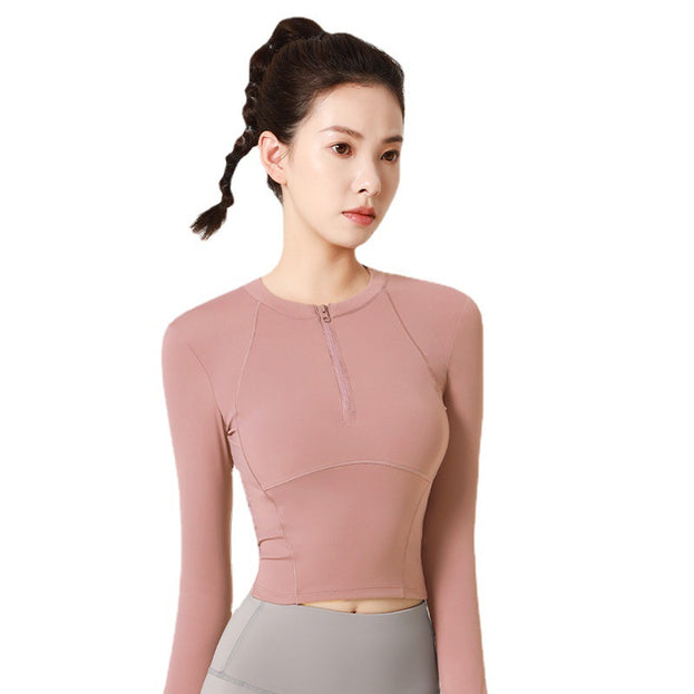 High-elastic Gather-waist Long-sleeved Naked Sport Top