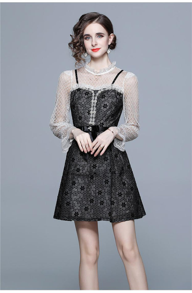 Narrow Waist to Show Thin Temperament Retro Small Fragrance Skirt Long Sleeved Skirt Dress