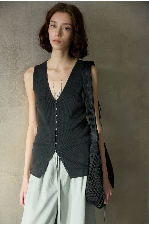Wool Blend Button Stylish Commuter Patchwork Knitted Women's Top