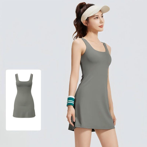 Conjoined Tennis Sports Yoga Dress with Chest Pad
