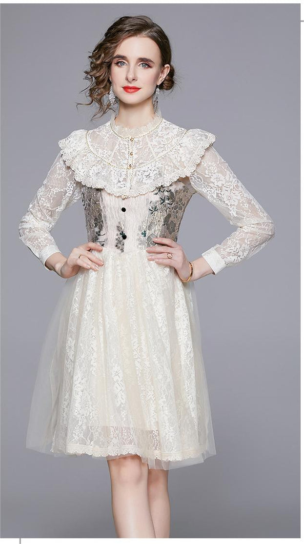 Long-Sleeved Slim Temperament Elegant Retro Court Style Jacquard Dress