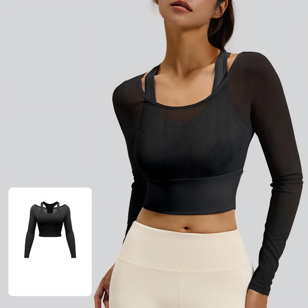 Net Mesh Strap Padded Sports Fitness Yoga Top in Two Pieces