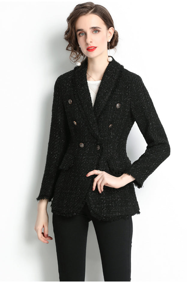 Double Breasted Slim Tweed Blazer Coat