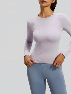 Round-Neck Fitted Long-Sleeved Yoga Top for Women