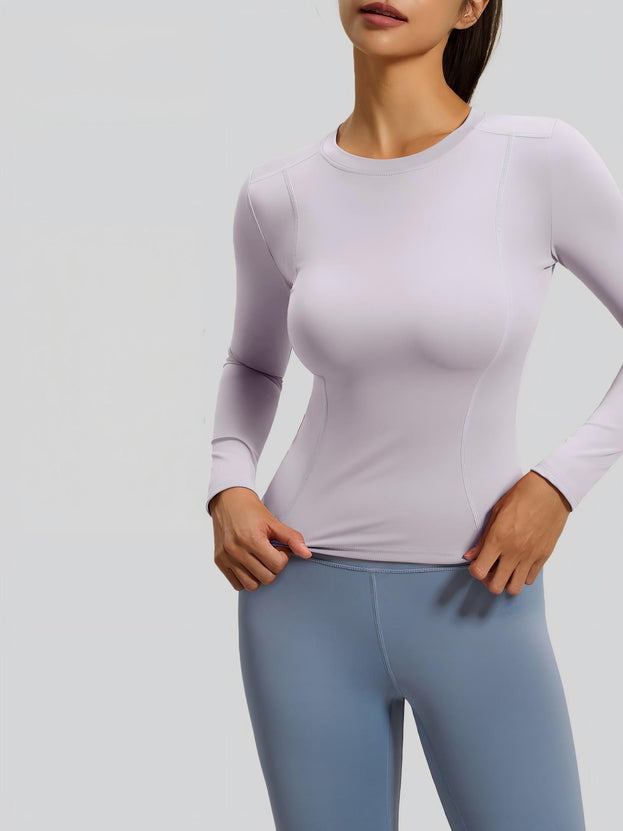 Round-Neck Fitted Long-Sleeved Yoga Top for Women