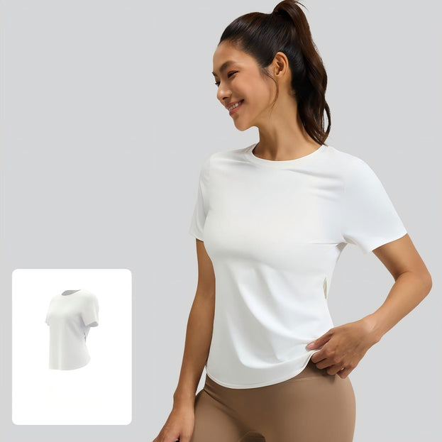 Back Cutout Cross Round Neck Yoga Short Sleeve