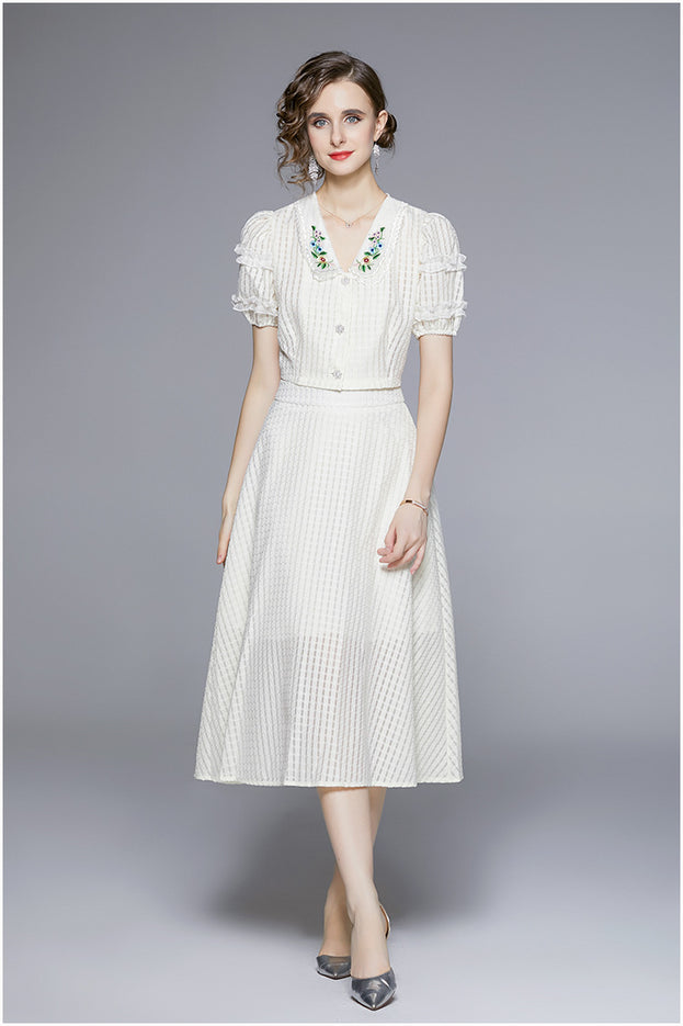 Embroidered Blouse and Skirt Two-Piece