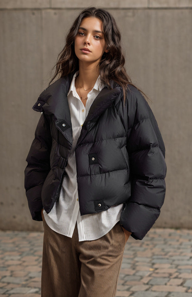 Winter Fashionable Versatile and Warm Short High-Neck Long Sleeve Jacket for Women