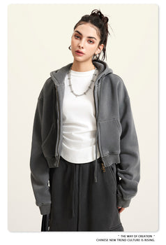 Autumn And Winter Fleece Warm Washed Sports Jacket