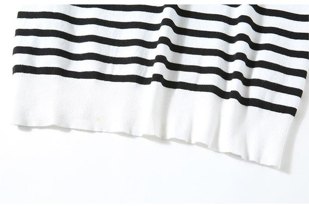 Striped Crew Neck Sweater Top and Solid White Pant Two-Piece Set