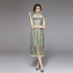 Lady Frill Sleeve Transparent Printed Dress