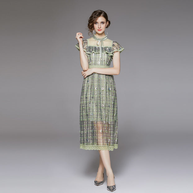 Lady Frill Sleeve Transparent Printed Dress