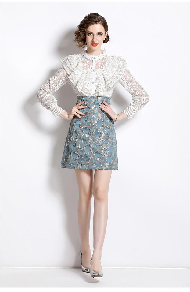 Lace  Mosaic Waist Slimming A-Line Skirt Dress