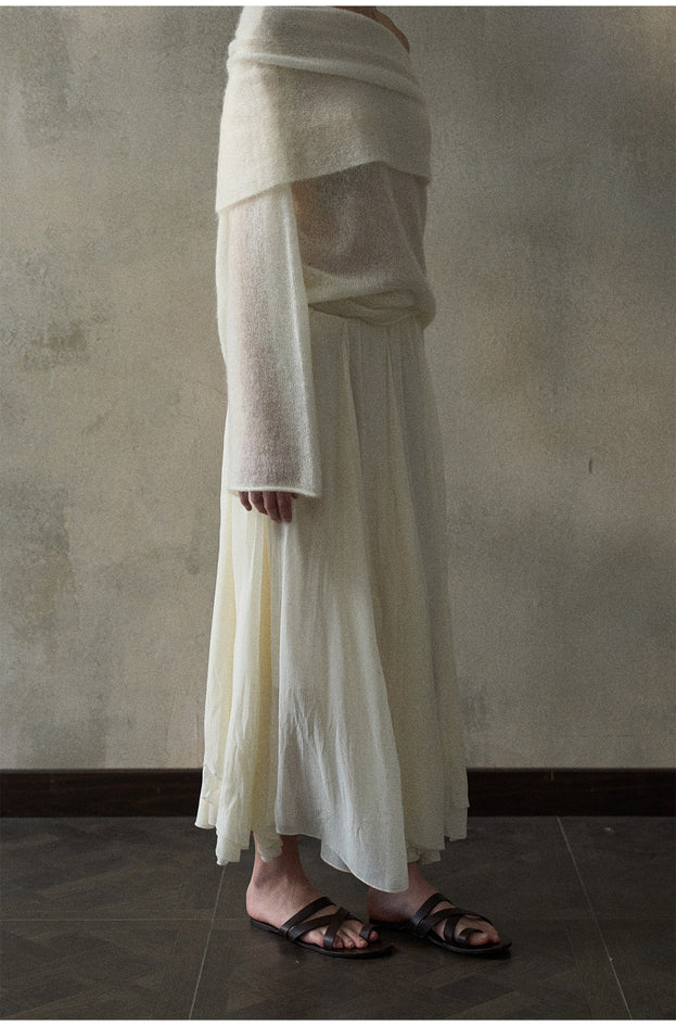 Irregular Chiffon MIDI Skirt With A Drape, A Mid-to-low Waist Commuter Women Dress