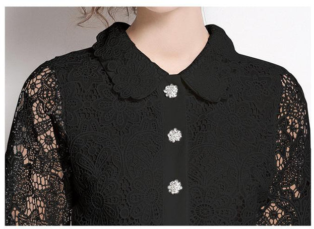 Water-Soluble Pleat Splicing Chiffon High-Waisted Lapel Long-Sleeved Fake Two-Piece Long Skirt Dress