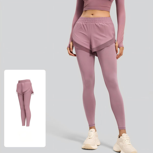 Fake Two-piece Naked Fitness Pants with Pocket for Women