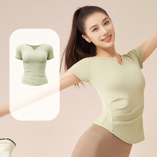 V-Neck Yoga Quick-Drying Pleated Sports Short-Sleeved Top
