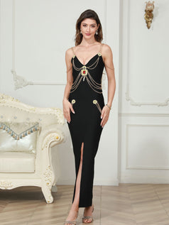 Summer Deep V-Neck Elegant Luxurious Slim-Fitting Slit Party Dress for Women