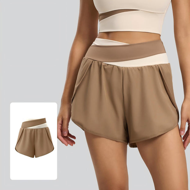Color-Blocked Faux Two-Piece Anti-Exposure Women's Sports Shorts