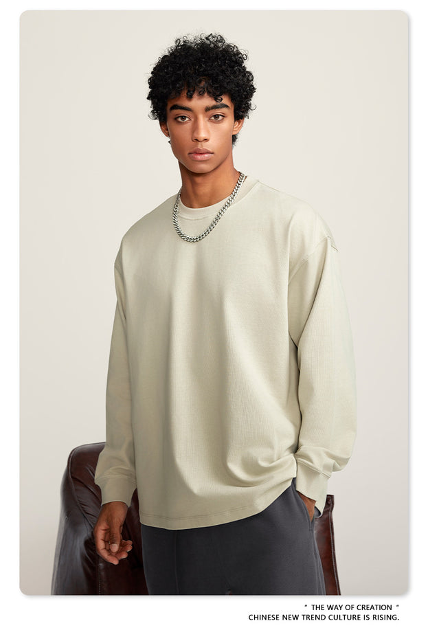 Autumn Solid-color Pure Cotton Loose Commuter Casual Men's T-shirt