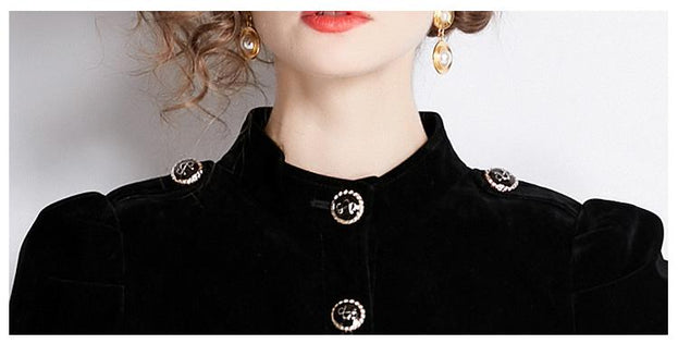 Temperament Retro Long-Sleeved Thickened Velvet Outerwear Dress