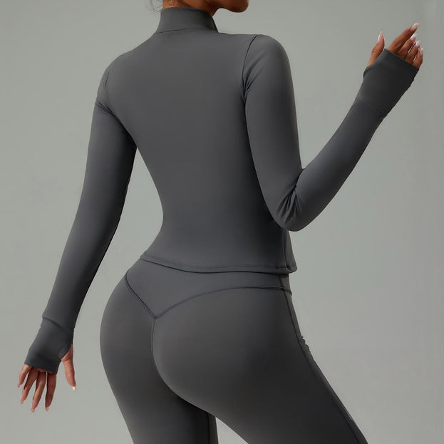 Zip-Up Long-Sleeved Tight-Fitting Yoga Jacket For Women