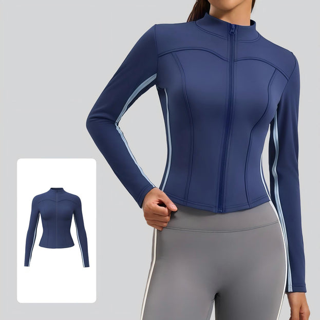 Line-feel Slim Stand Collar Long Sleeve Running Fitness Coat