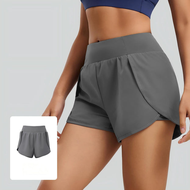 Breathable Double-Layer Running Yoga Shorts with Side Pockets