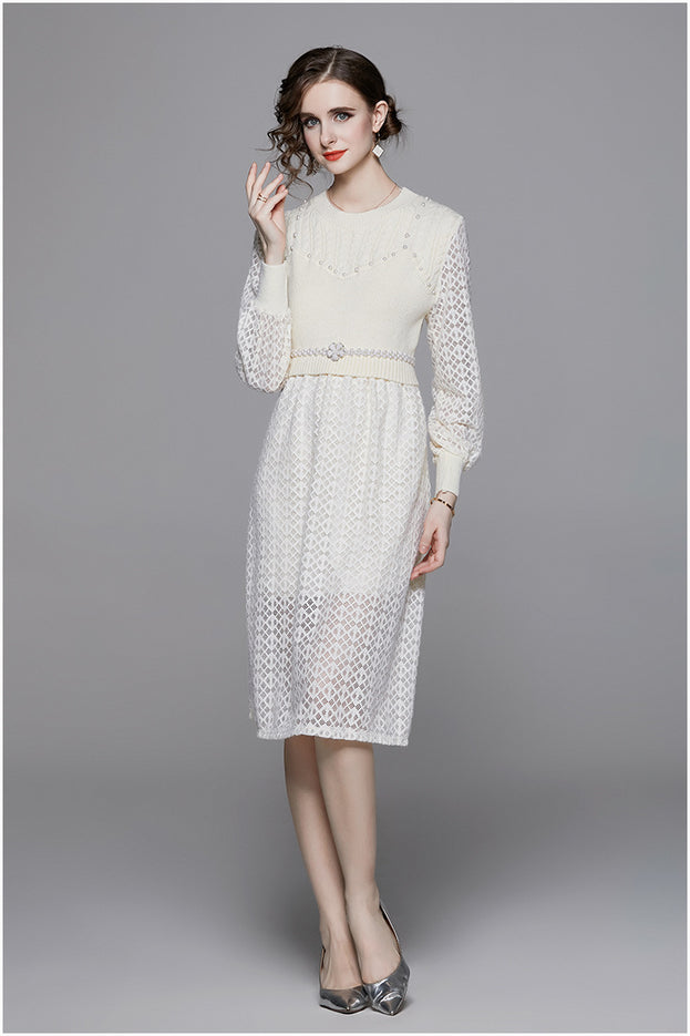 Waist Knitted Stitching Hollowed Out Lady Skirt
