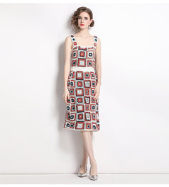 Vintage Hand Hook Hollowed Out Knitted To Show Thin Vest and Half Skirt Two-Piece Suit Skirt