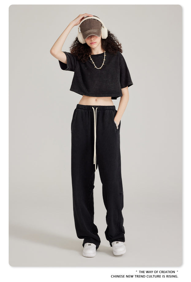 Washed And Aged Trendy Loose Casual Pants