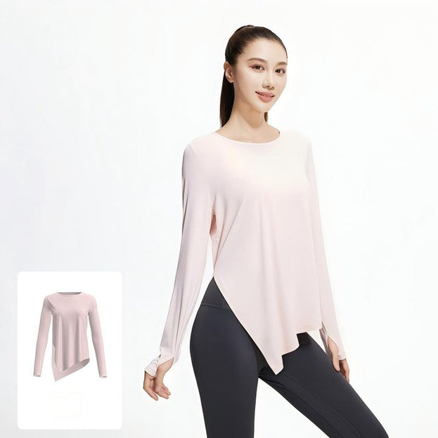Ice Silk Split Long-Sleeve Yoga Loose Top