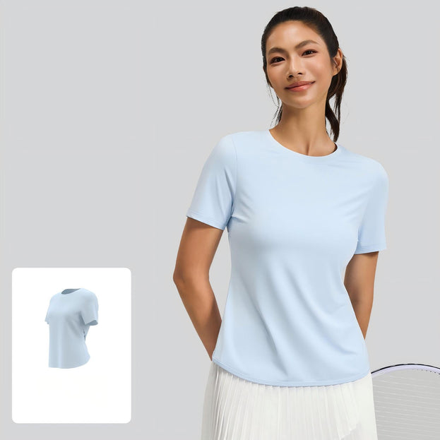 Back Cutout Cross Round Neck Yoga Short Sleeve