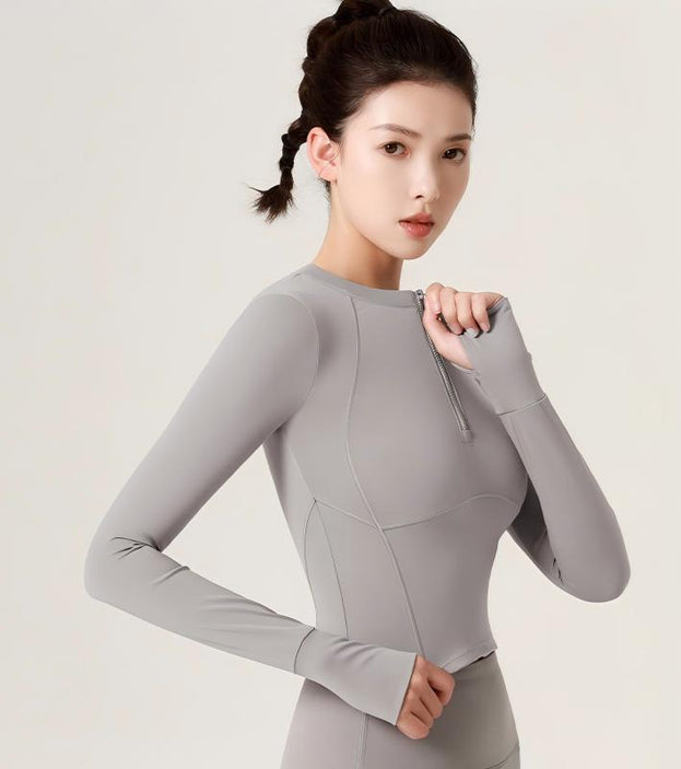 High-elastic Gather-waist Long-sleeved Naked Sport Top