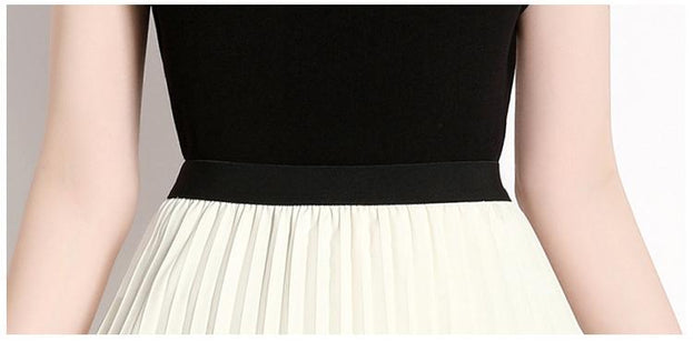 Black Knit and High-Waisted Printed Skirt Two-piece Set Dress