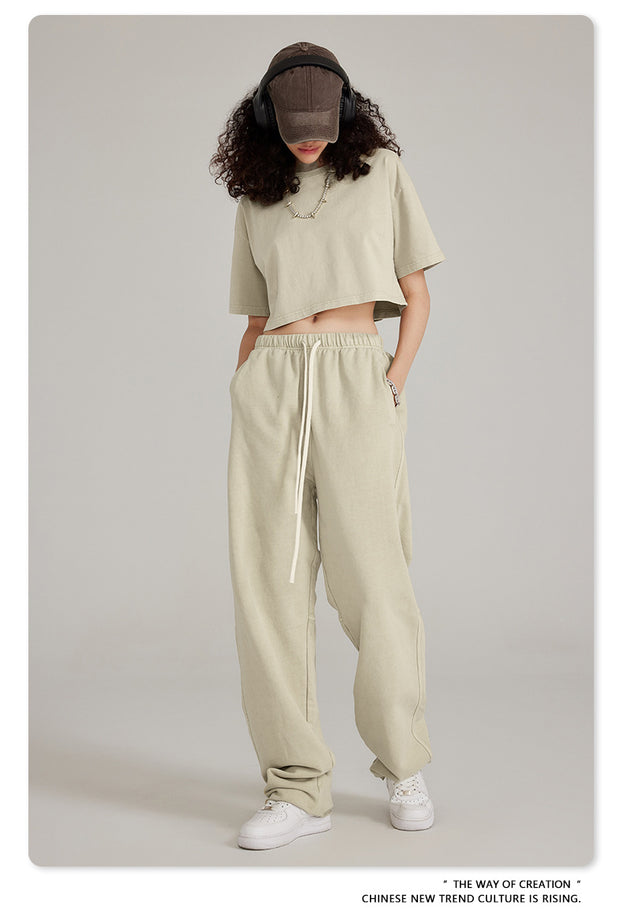Washed And Aged Trendy Loose Casual Pants