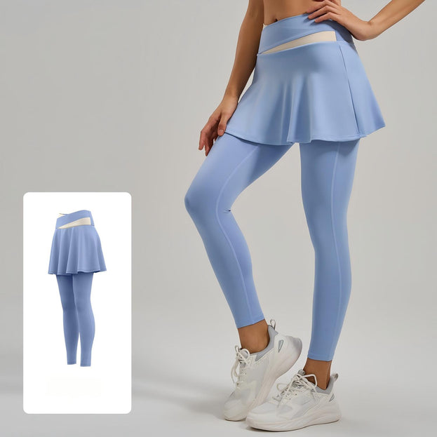 Women's Faux Two-Piece Color-Block High-Waisted Yoga Pants