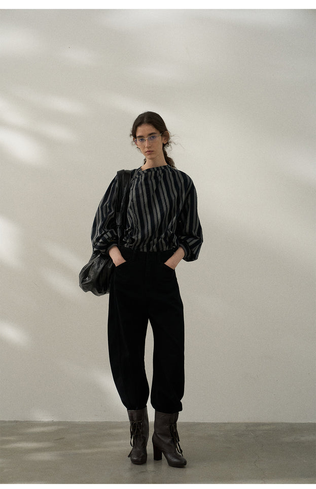 A Casual And Everyday  Striped Striped Collar Contrasting Color Texture Top