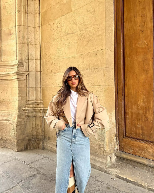 Spring Fashion Simple and Versatile Short Jacket with a Belt for women