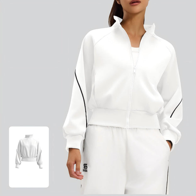 Winter and Autumn Color-Contrasting Stripes Fleece Yoga Jacket