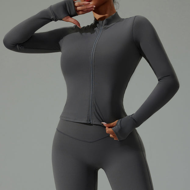 Zip-Up Long-Sleeved Tight-Fitting Yoga Jacket For Women