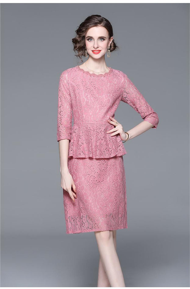 Temperament Elegant Lace Skirt Slim Slim Show Seven-Point Sleeve Mid-Skirt Dress