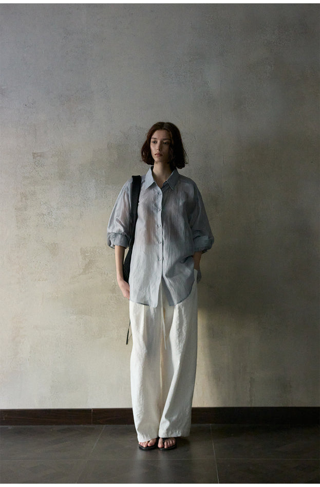 Comfortable And Breathable Linen Elastic Waist Casual Minimalist Commuter Women Pant