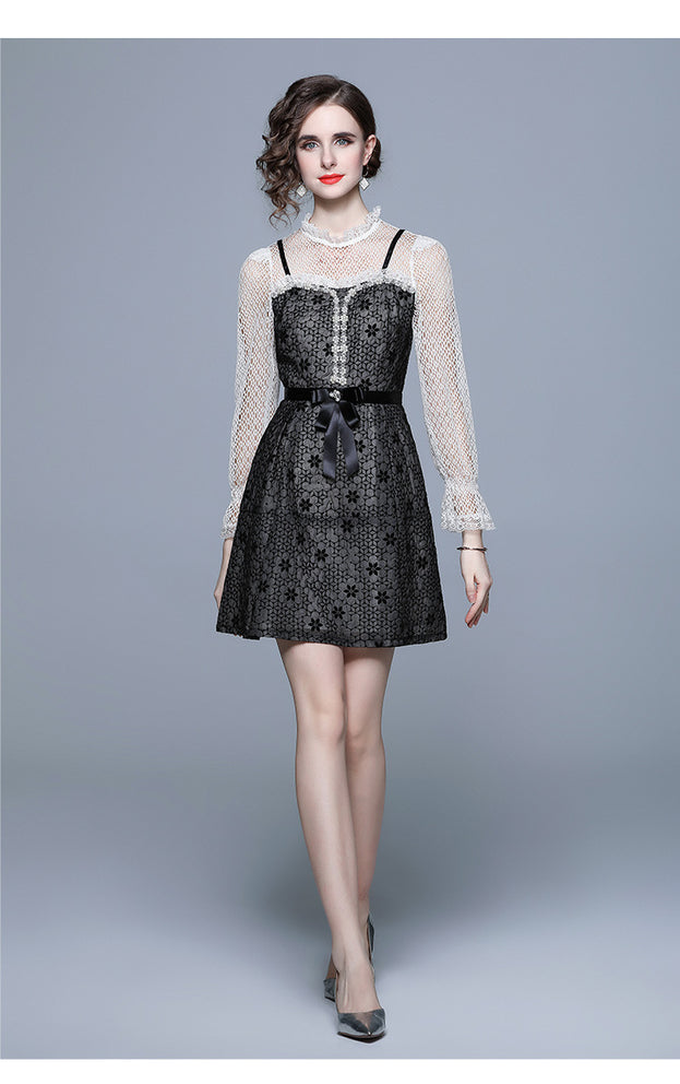 Narrow Waist to Show Thin Temperament Retro Small Fragrance Skirt Long Sleeved Skirt Dress