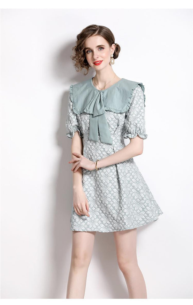 Bow Front Neck Sweet Temperament Short Style Dress